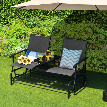 2-Person Double Rocking Loveseat with Mesh Fabric and Center Tempered Glass Table, Gray Patio Conversation Sets at Gallery Canada