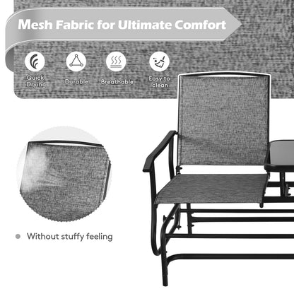 Double Rocking Loveseat, 2-Person, Mesh Fabric, Tempered Glass Table, Gray