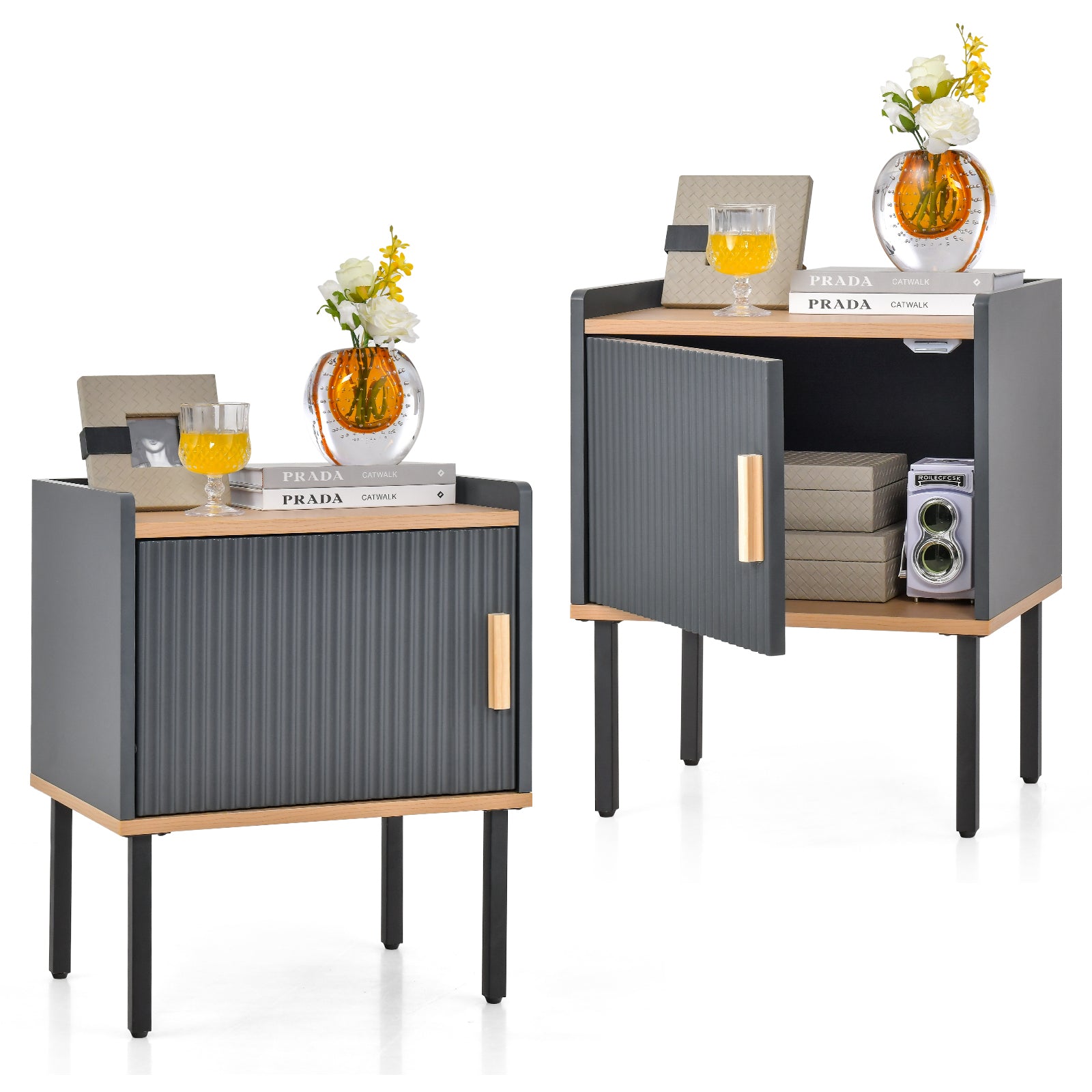 Nightstand With Door Cabinet, Gray Nightstands at Gallery Canada