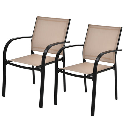 Set of 2 Patio Stackable Dining Chairs with Armrests Garden Deck, Brown Patio Dining Chairs at Gallery Canada
