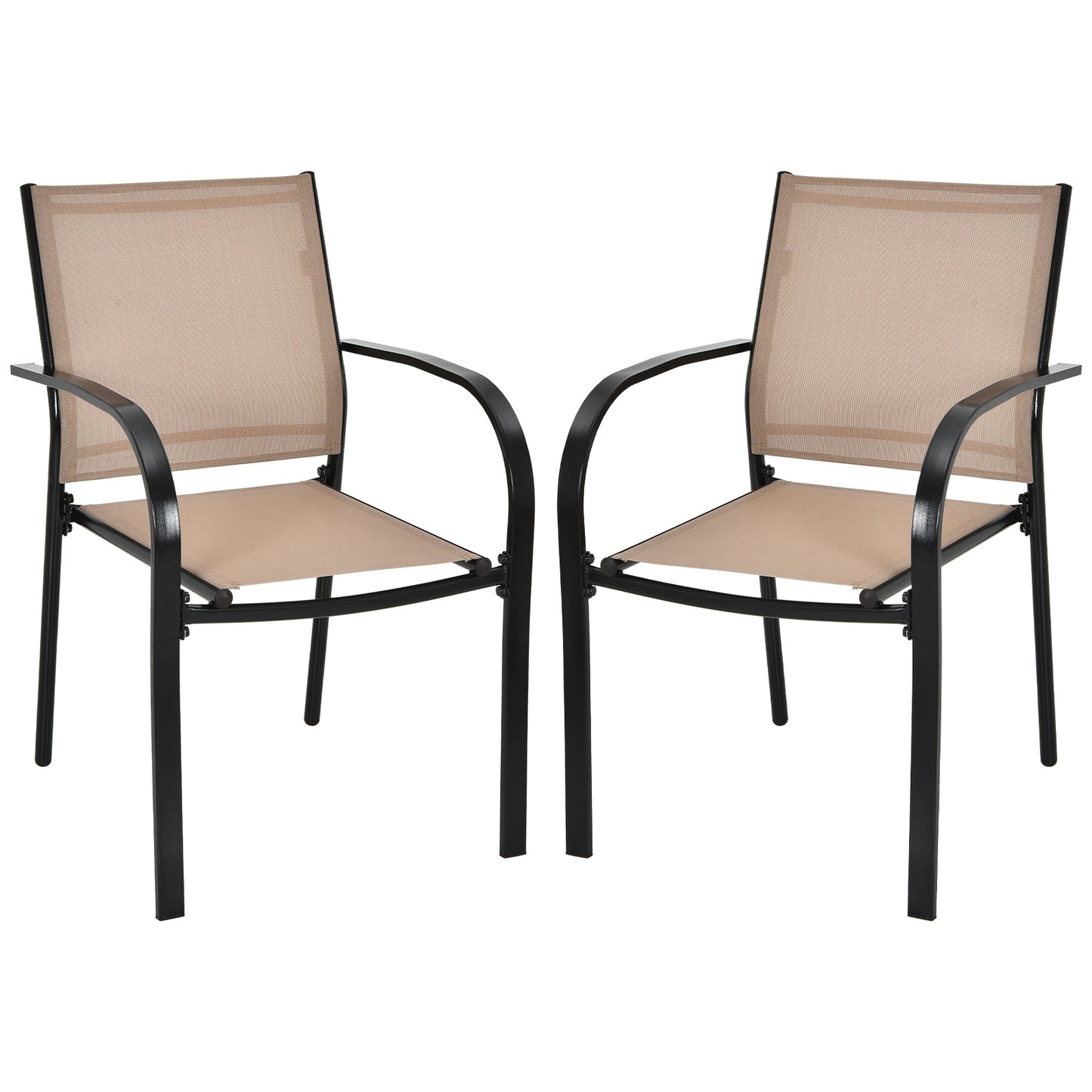 Set of 2 Patio Stackable Dining Chairs with Armrests Garden Deck, Brown Patio Dining Chairs at Gallery Canada