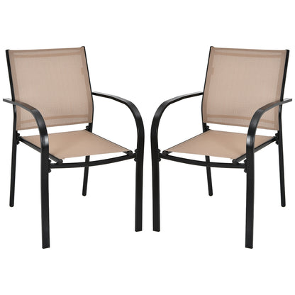 Set Of 2 Patio Stackable Dining Chairs, With Armrests, Brown Patio Dining Chairs at Gallery Canada