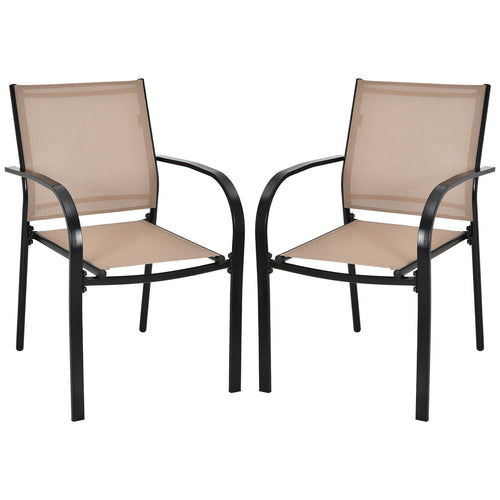 Set of 2 Patio Stackable Dining Chairs with Armrests Garden Deck, Brown