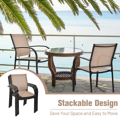 Set of 2 Patio Stackable Dining Chairs with Armrests Garden Deck, Brown Patio Dining Chairs at Gallery Canada