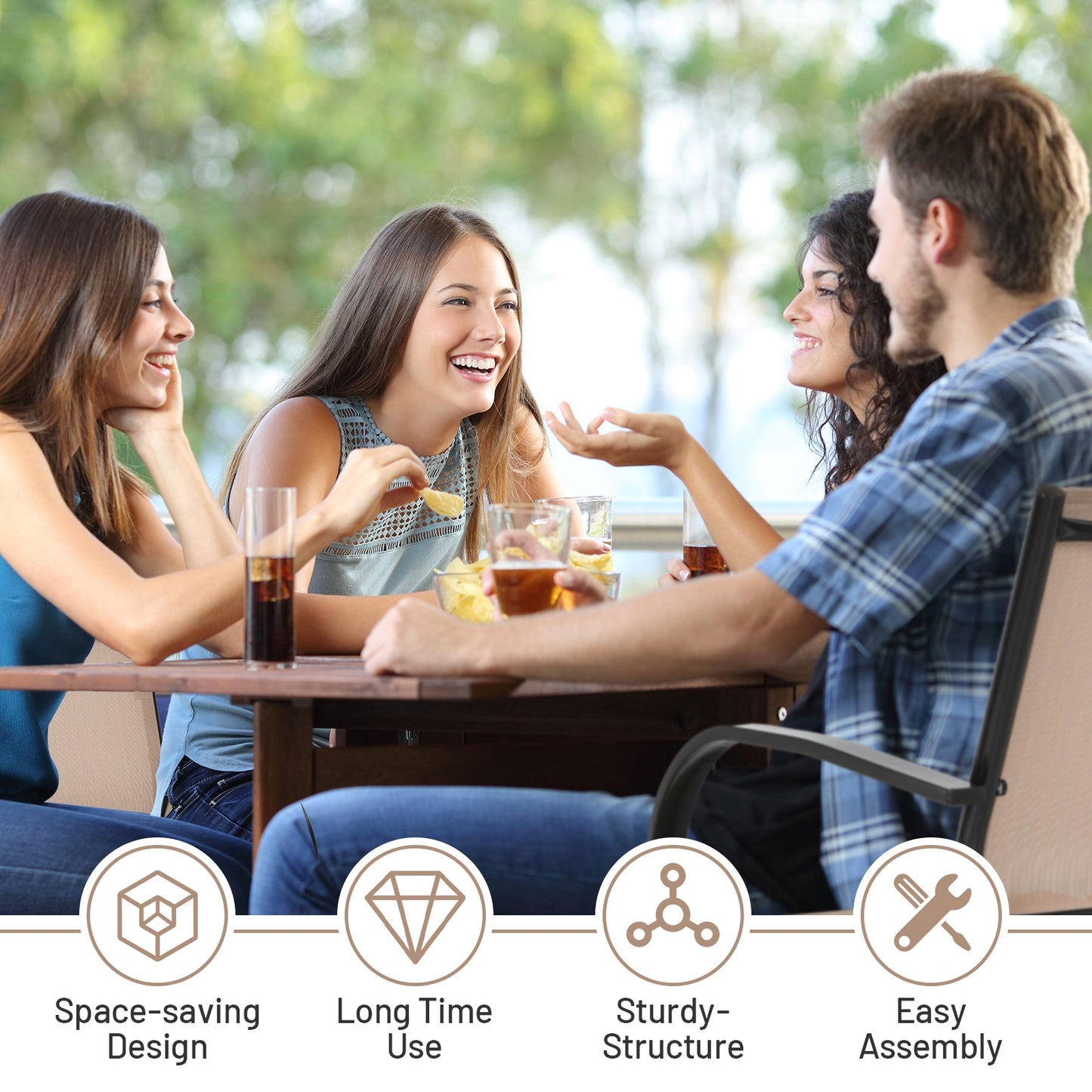 Set of 2 Patio Stackable Dining Chairs with Armrests Garden Deck, Brown Patio Dining Chairs at Gallery Canada