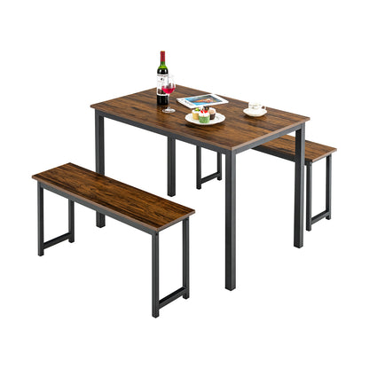 3 Pieces Dining Table Set with 2 Benches for Dining Room Kitchen Bar, Brown Dining Room Sets at Gallery Canada