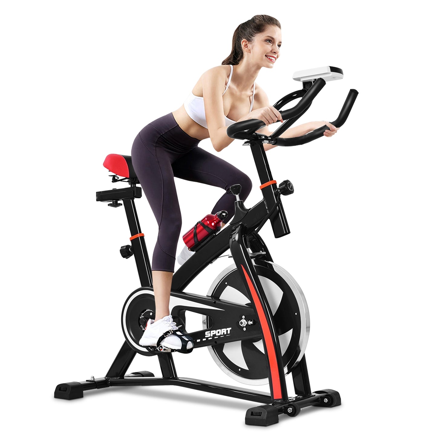 Adjustable Indoor Exercise Bike Trainer, Electronic Meter, Black Exercise Bikes at Gallery Canada