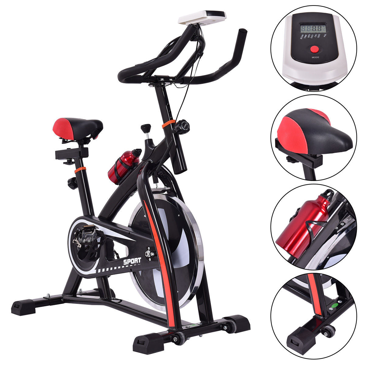 Adjustable Indoor Exercise Bike Trainer, Electronic Meter, Black Exercise Bikes at Gallery Canada