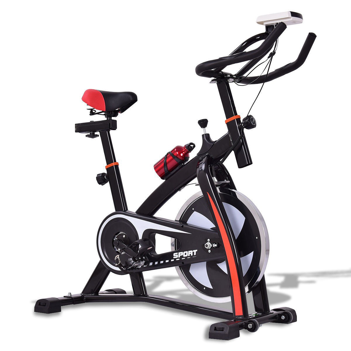 Adjustable Indoor Exercise Bike Trainer, Electronic Meter, Black Exercise Bikes at Gallery Canada