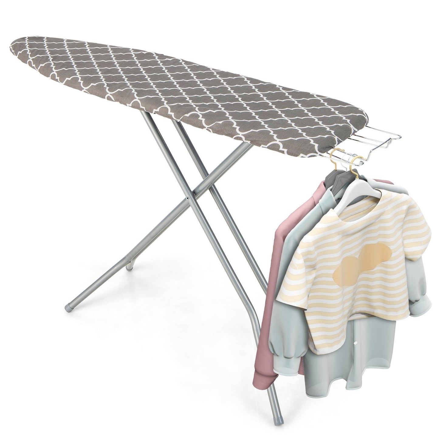 60 x 15 Inch Foldable Ironing Board with Iron Rest Extra Cotton Cover, Gray
