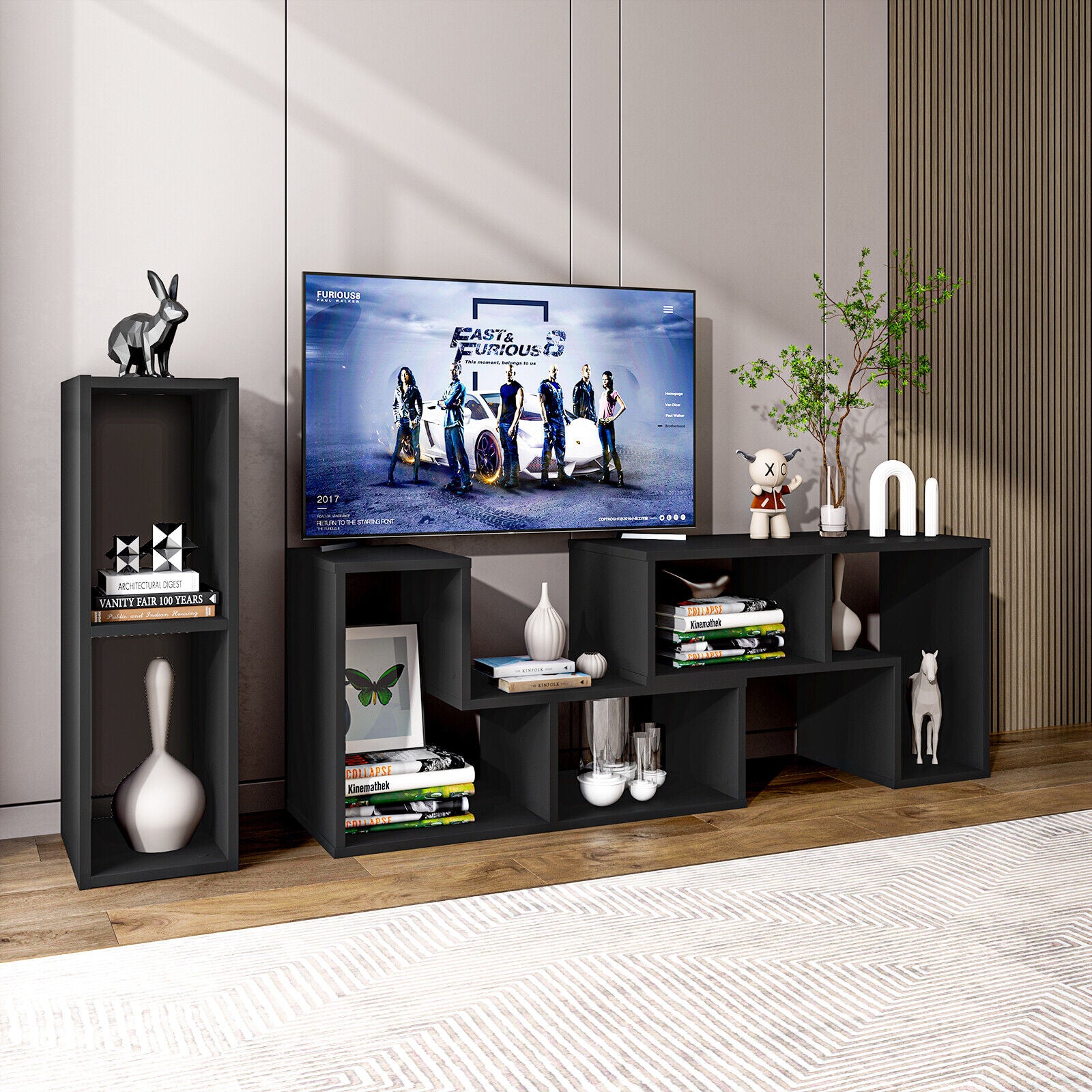 3 Pieces Adjustable TV Stand for TVs up to 65 Inch with Shelves, Black Entertainment Centers & TV Stands at Gallery Canada