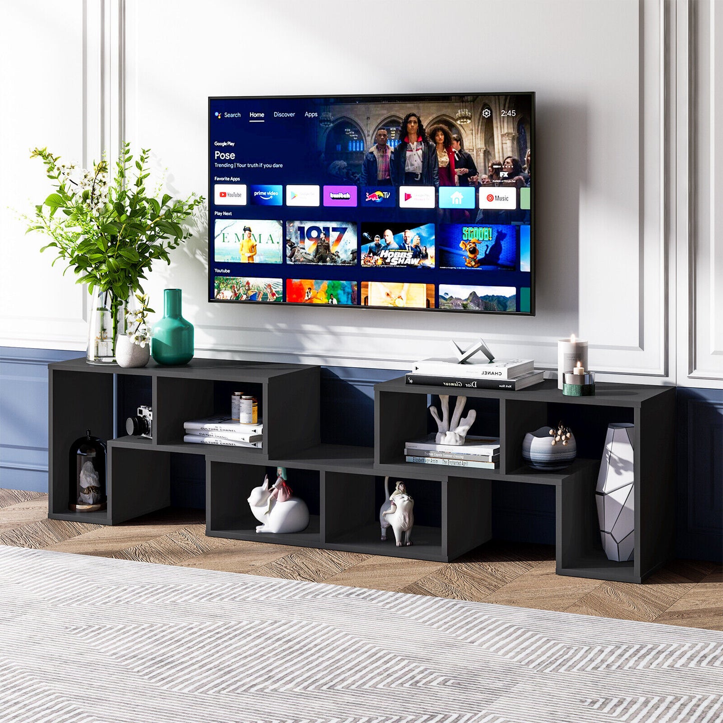 3 Pieces Adjustable TV Stand for TVs up to 65 Inch with Shelves, Black Entertainment Centers & TV Stands at Gallery Canada