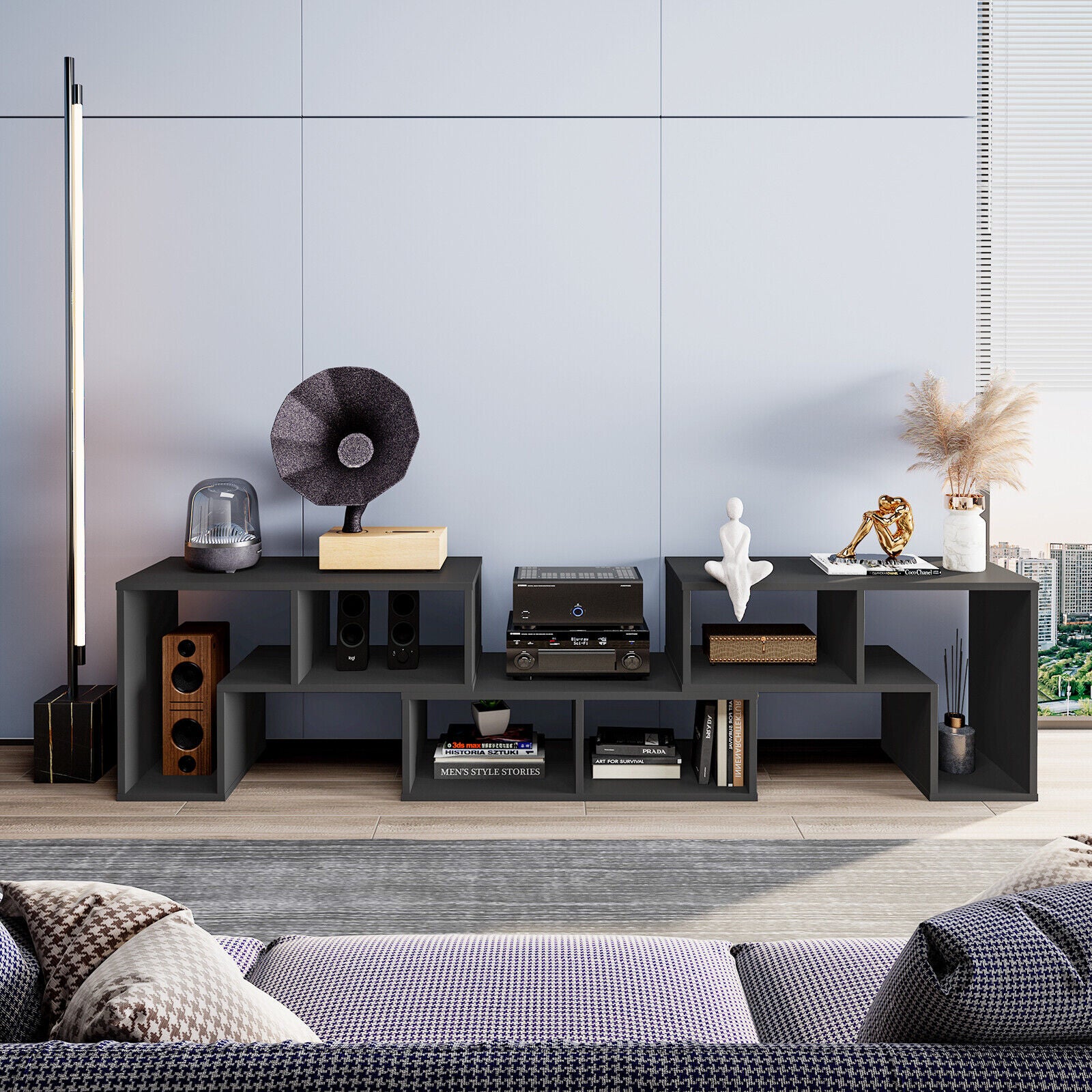 3 Pieces Adjustable TV Stand for TVs up to 65 Inch with Shelves, Black Entertainment Centers & TV Stands at Gallery Canada