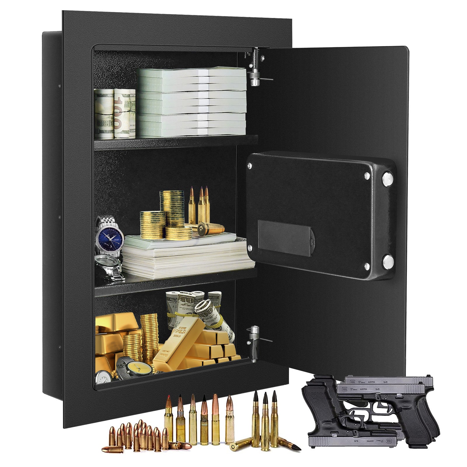 Digital Flat Recessed Wall Safe Security Lock Gun Cash Box, Black Safe Box at Gallery Canada