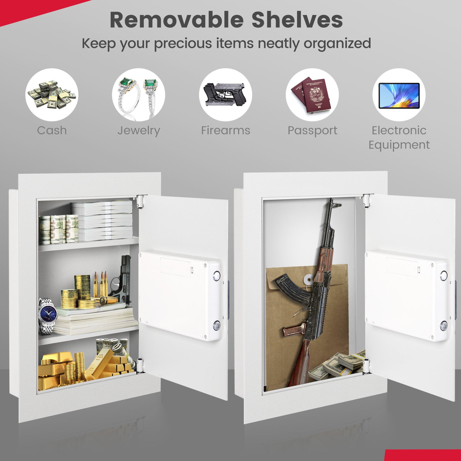 Digital Flat Recessed Wall Safe Security Lock Gun Cash Box, White Safe Box at Gallery Canada
