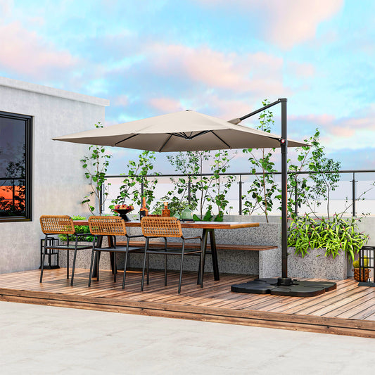 9.5 Feet Square Patio Cantilever Umbrella, 360° Rotation, Beige Outdoor Umbrellas Beige at Gallery Canada