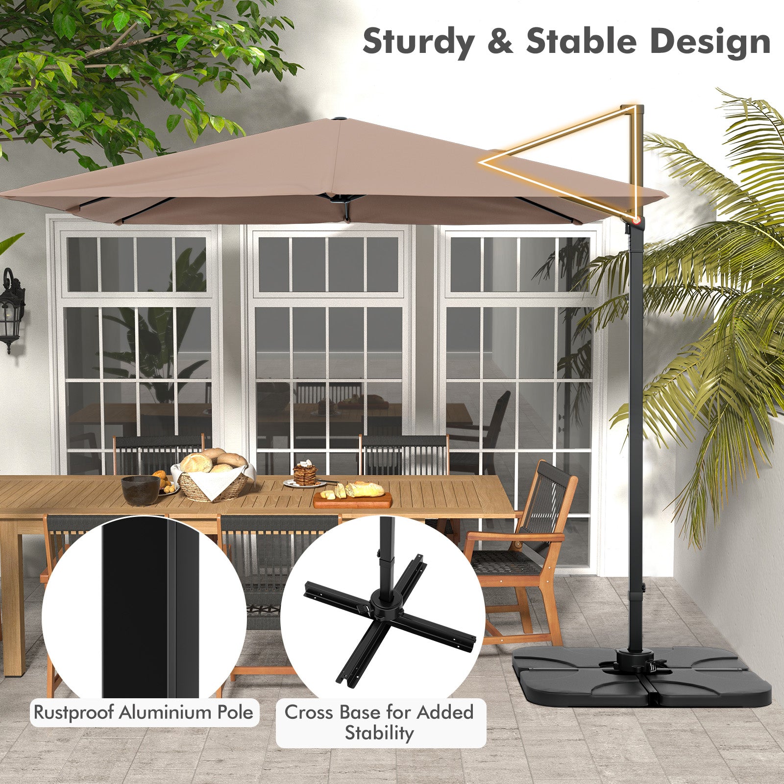 9.5 Feet Square Patio Cantilever Umbrella with 360° Rotation, Coffee Outdoor Umbrellas at Gallery Canada