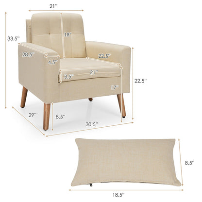 Linen Fabric Single Sofa Armchair with Waist Pillow for Living Room, Beige - Gallery Canada
