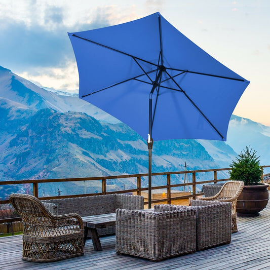 9ft Patio Market Table Umbrella with Push Button Tilt and Crank, Blue - Gallery Canada