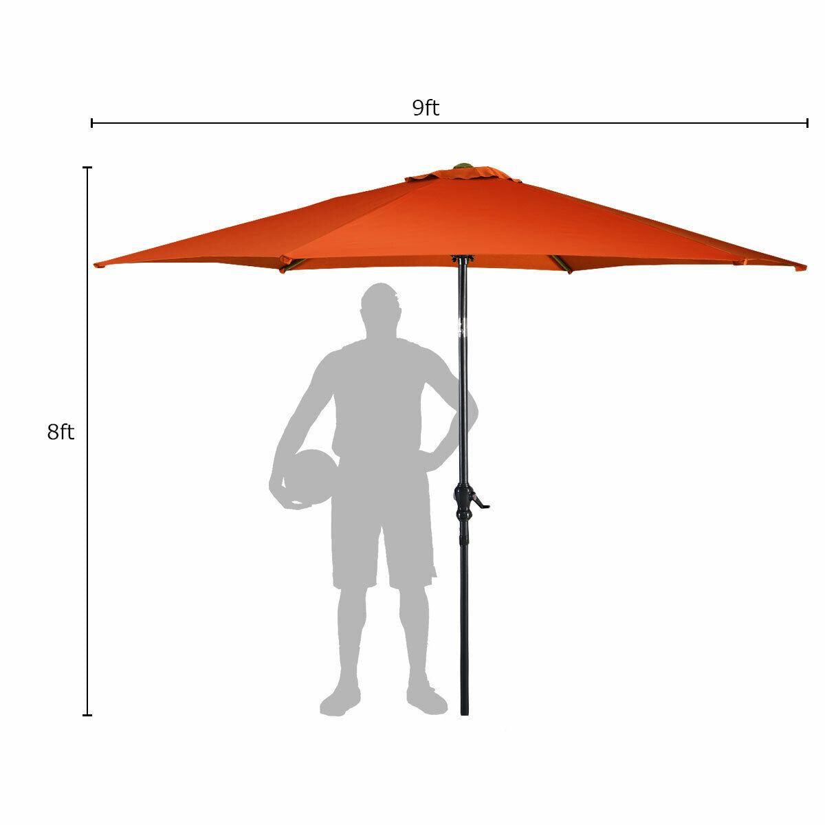 9ft Patio Market Table Umbrella with Push Button Tilt and Crank, Orange Outdoor Umbrellas at Gallery Canada