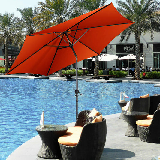 9ft Patio Market Table Umbrella with Push Button Tilt and Crank, Orange Outdoor Umbrellas Orange at Gallery Canada