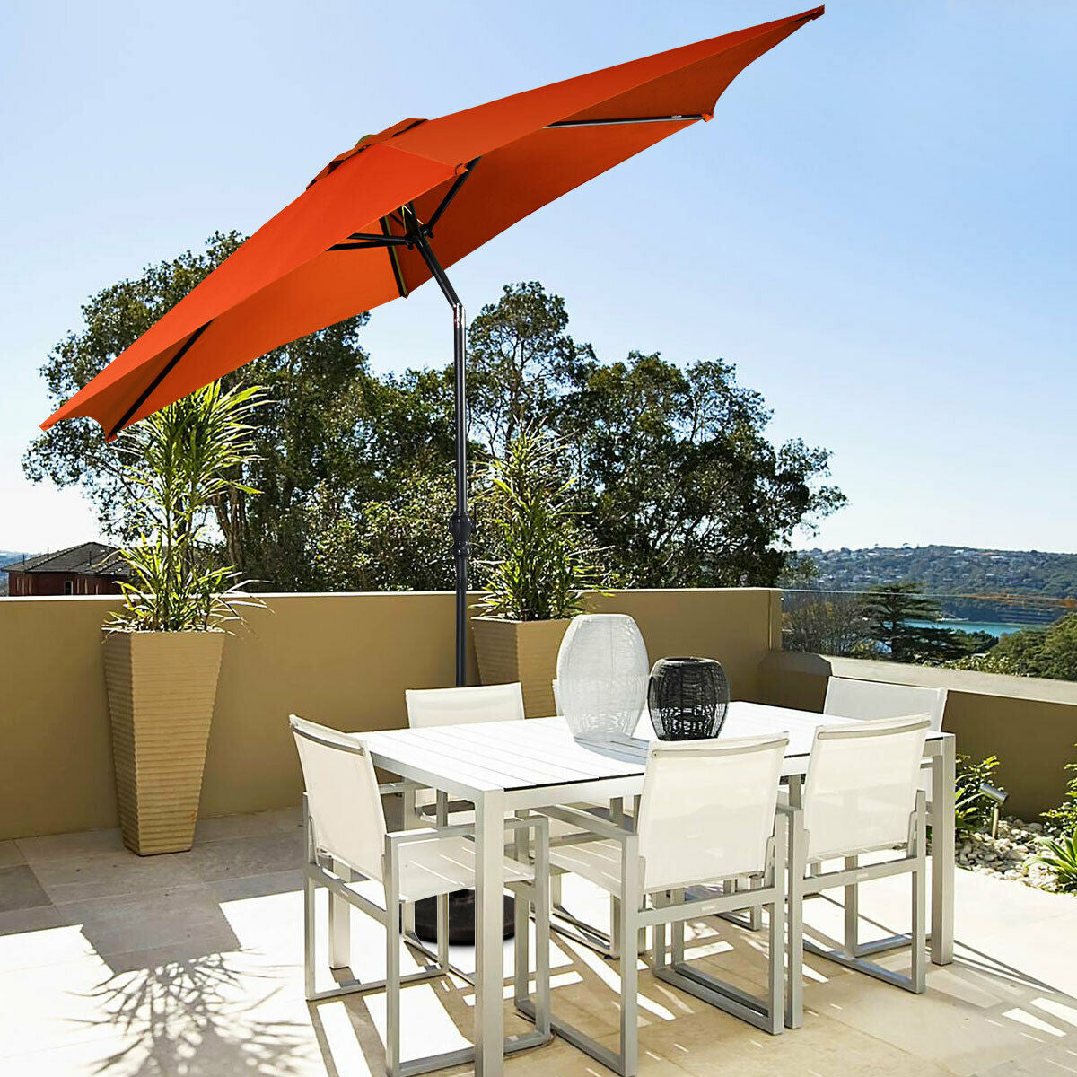 9ft Patio Market Table Umbrella with Push Button Tilt and Crank, Orange Outdoor Umbrellas at Gallery Canada