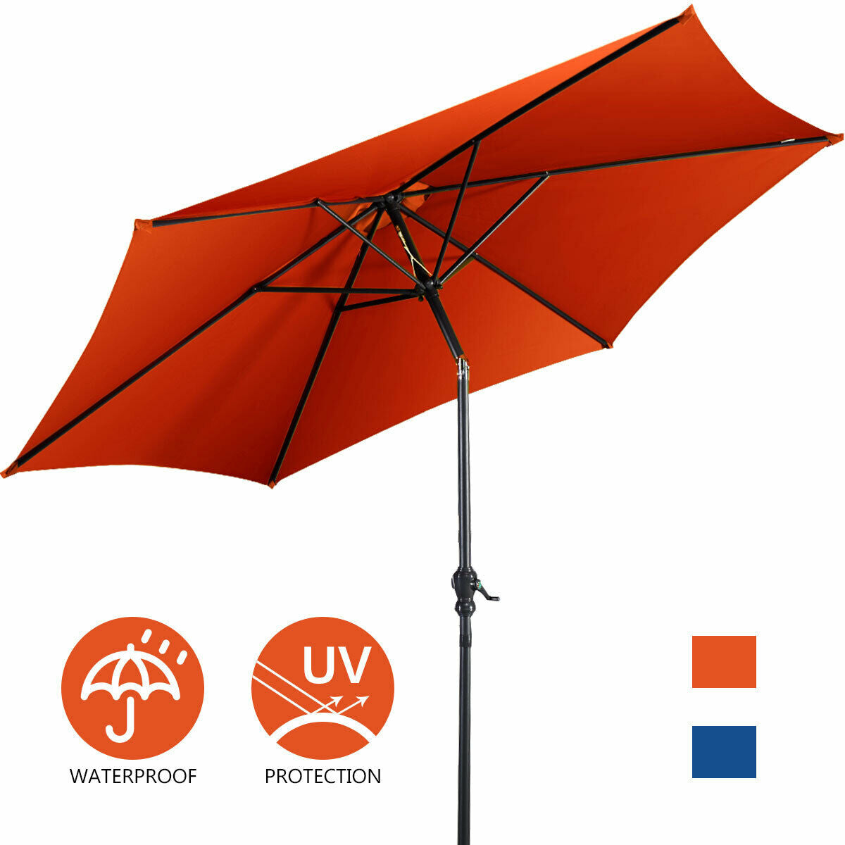 9ft Patio Market Table Umbrella with Push Button Tilt and Crank, Orange Outdoor Umbrellas at Gallery Canada