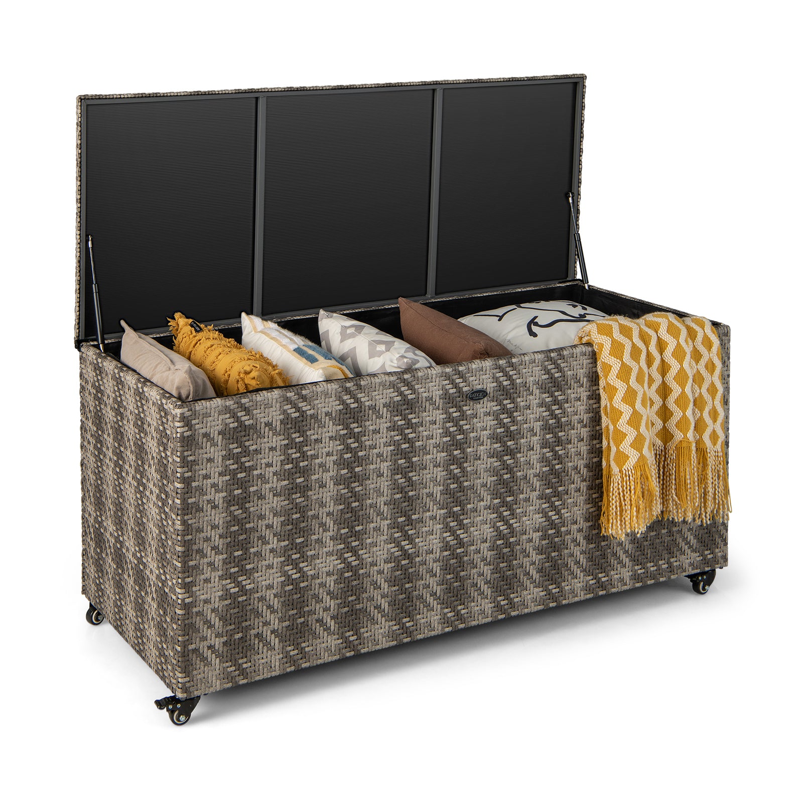 96 Gallon PE Wicker Outdoor Storage Box with 4 Wheels, Gray Sheds & Outdoor Storage Gray at Gallery Canada