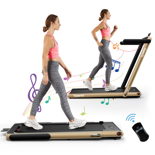2.25HP 2 In 1 Folding Treadmill, With App Speaker Remote Control, Yellow