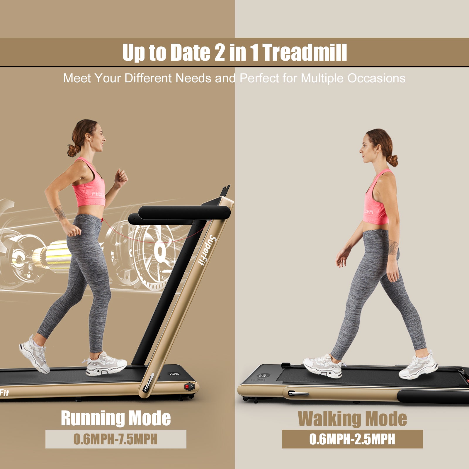 2.25HP 2 in 1 Folding Treadmill with APP Speaker Remote Control, Yellow Treadmills at Gallery Canada