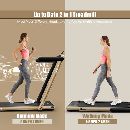 2.25HP 2 in 1 Folding Treadmill with APP Speaker Remote Control, Yellow Treadmills at Gallery Canada