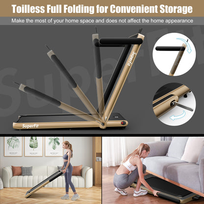 2.25HP 2 in 1 Folding Treadmill with APP Speaker Remote Control, Yellow Treadmills at Gallery Canada