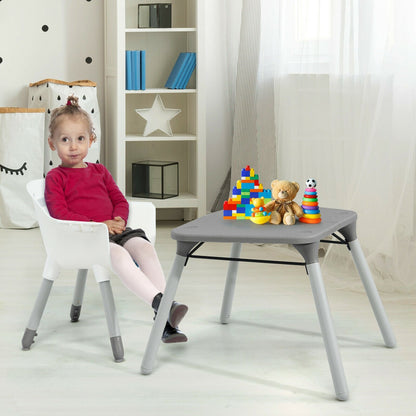 4-in-1 Baby Convertible Toddler Table Chair Set with PU Cushion, Gray - Gallery Canada