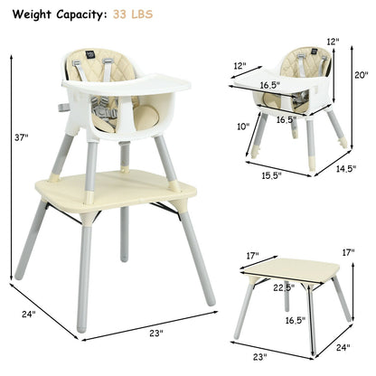 4-in-1 Baby Convertible Toddler Table Chair Set with PU Cushion, Beige - Gallery Canada