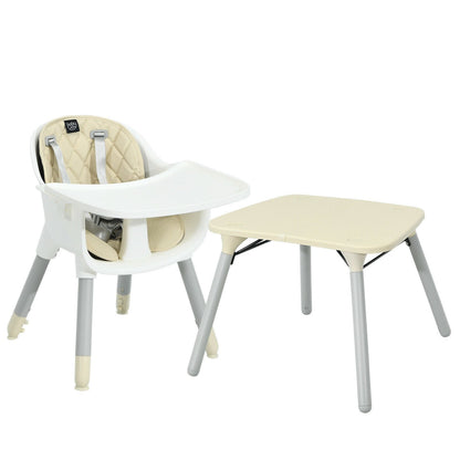 4-in-1 Baby Convertible Toddler Table Chair Set with PU Cushion, Beige at Gallery Canada