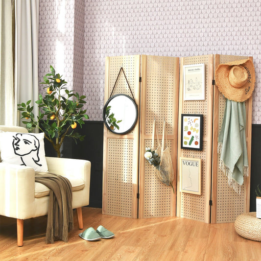 4-Panel Pegboard Display 5 Feet Tall Folding Privacy Screen for Craft Display Organized, Natural - Gallery Canada