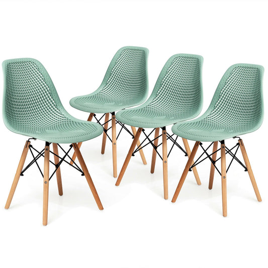 4 Pieces Modern Plastic Hollow Chair Set with Wood Leg, Green - Gallery Canada