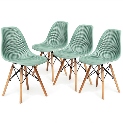 Modern Plastic Hollow Chair Set, 4 Pieces, Green