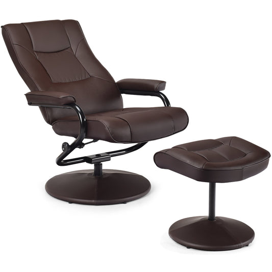 Swivel Lounge Chair Recliner with Ottoman, Brown - Gallery Canada