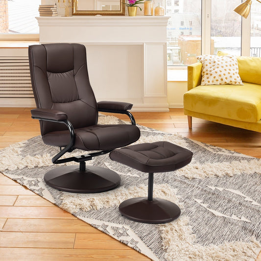 Swivel Lounge Chair Recliner with Ottoman, Brown - Gallery Canada