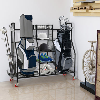 Double Golf Bag Rack With Removable Club Stand And Wheels, Black Golf at Gallery Canada