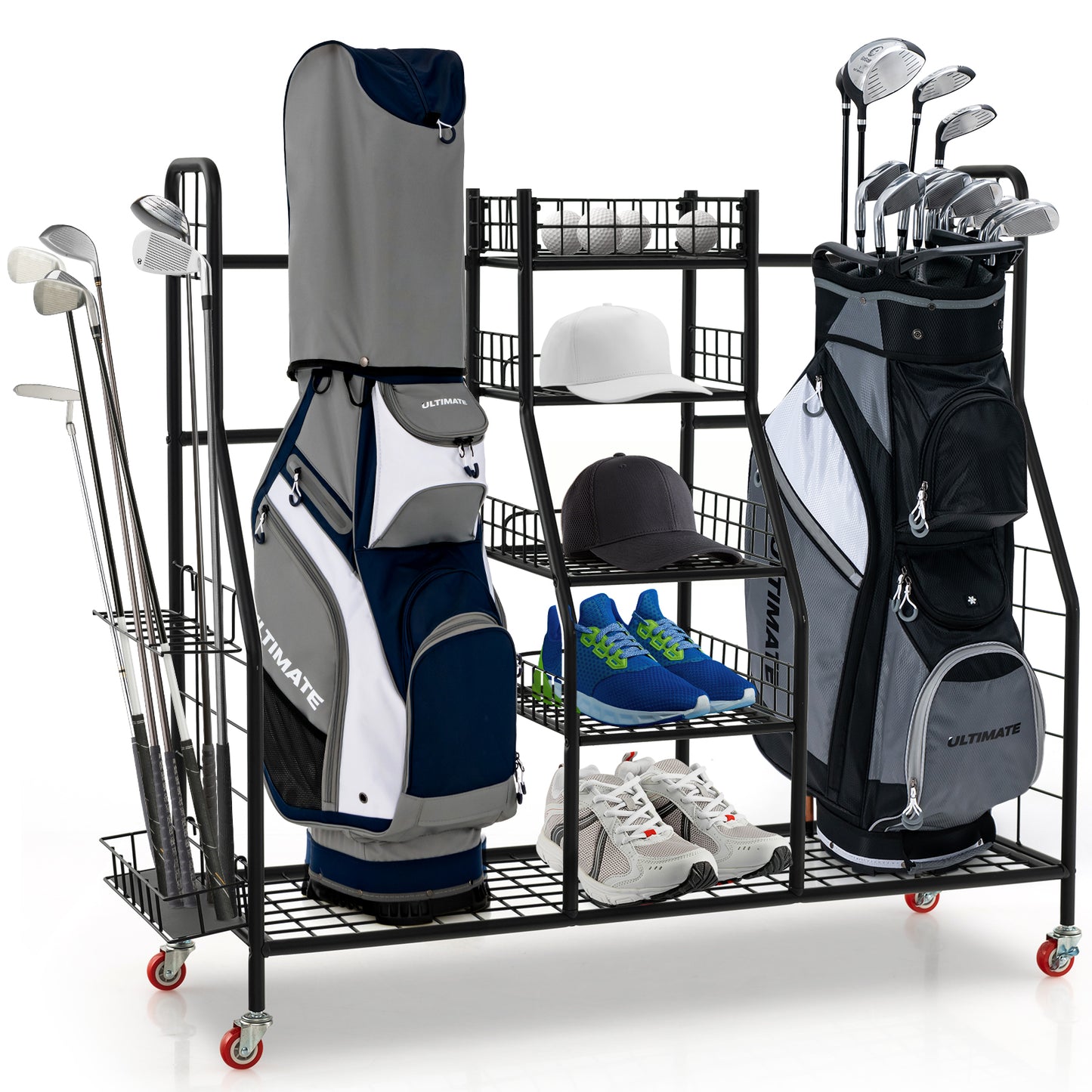 Double Golf Bag Rack with Removable Golf Club Stand and Wheels, Black Golf Black at Gallery Canada