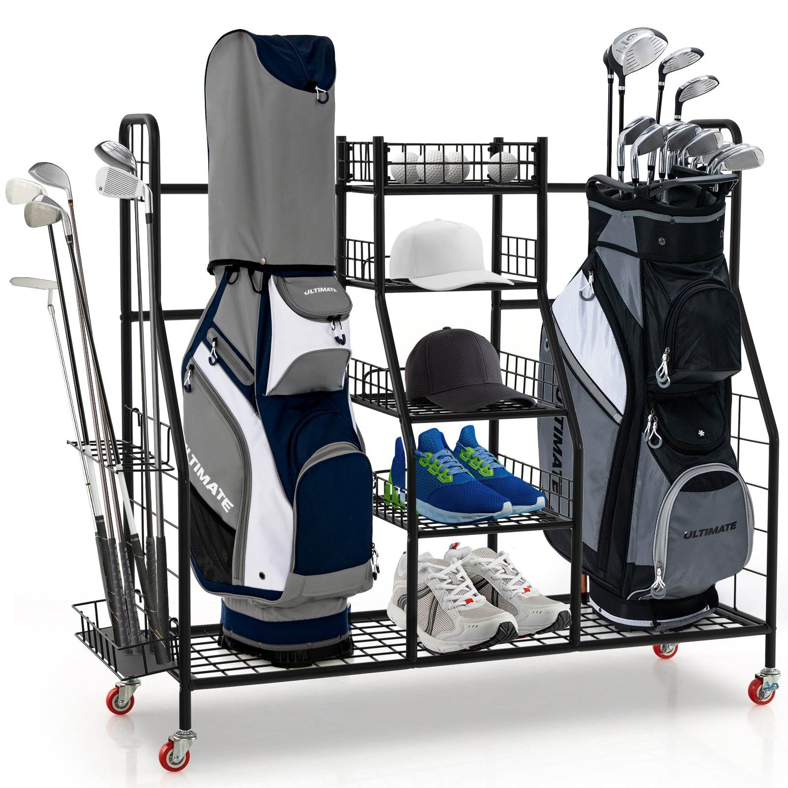 Double Golf Bag Rack with Removable Golf Club Stand and Wheels, Black Golf Black at Gallery Canada