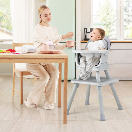 6-in-1 Convertible Baby High Chair with Adjustable Removable Tray, Gray - Gallery Canada