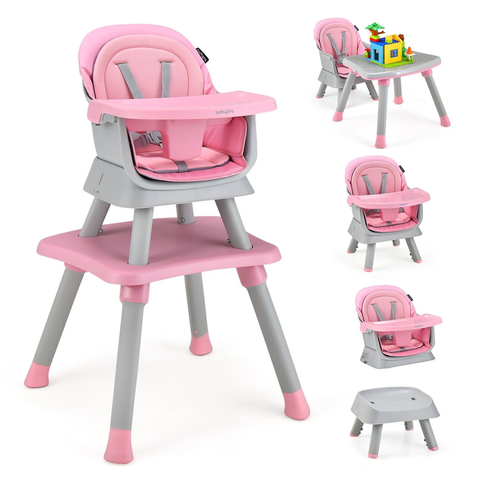 6-in-1 Convertible Baby High Chair with Adjustable Removable Tray, Pink High Chairs at Gallery Canada
