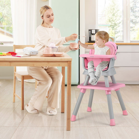 6-in-1 Convertible Baby High Chair with Adjustable Removable Tray, Pink - Gallery Canada