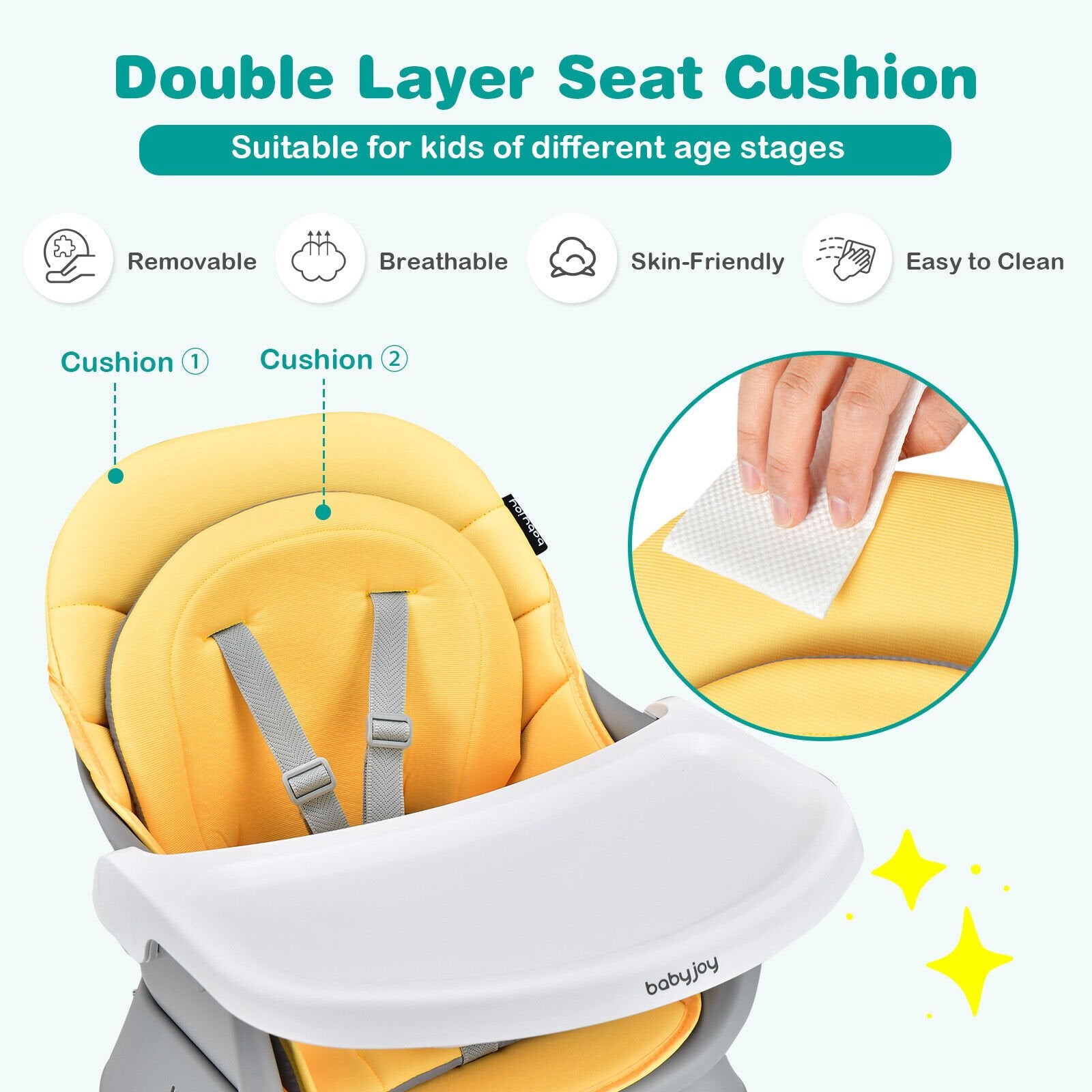 6-in-1 Convertible Baby High Chair with Adjustable Removable Tray, Yellow at Gallery Canada