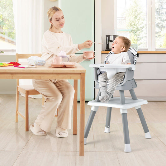 6-in-1 Convertible Baby High Chair with Adjustable Removable Tray, Gray & White - Gallery Canada