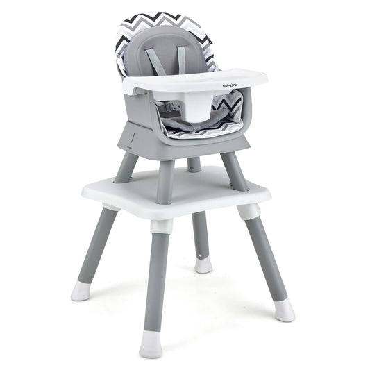6-in-1 Convertible Baby High Chair with Adjustable Removable Tray, Gray & White - Gallery Canada