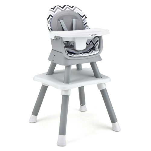 6-In-1 Convertible Baby High Chair, Adjustable Removable Tray, Gray White
